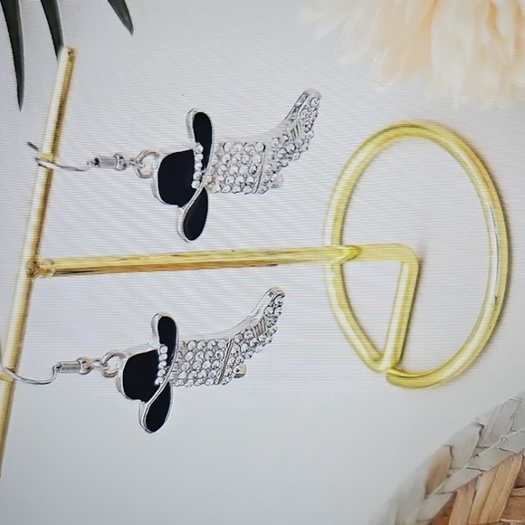 NWT Buer Elegant Boot & Hat Rhinestone Cowboy Earrings Silver & Black 2" X 1" - Picture 4 of 6